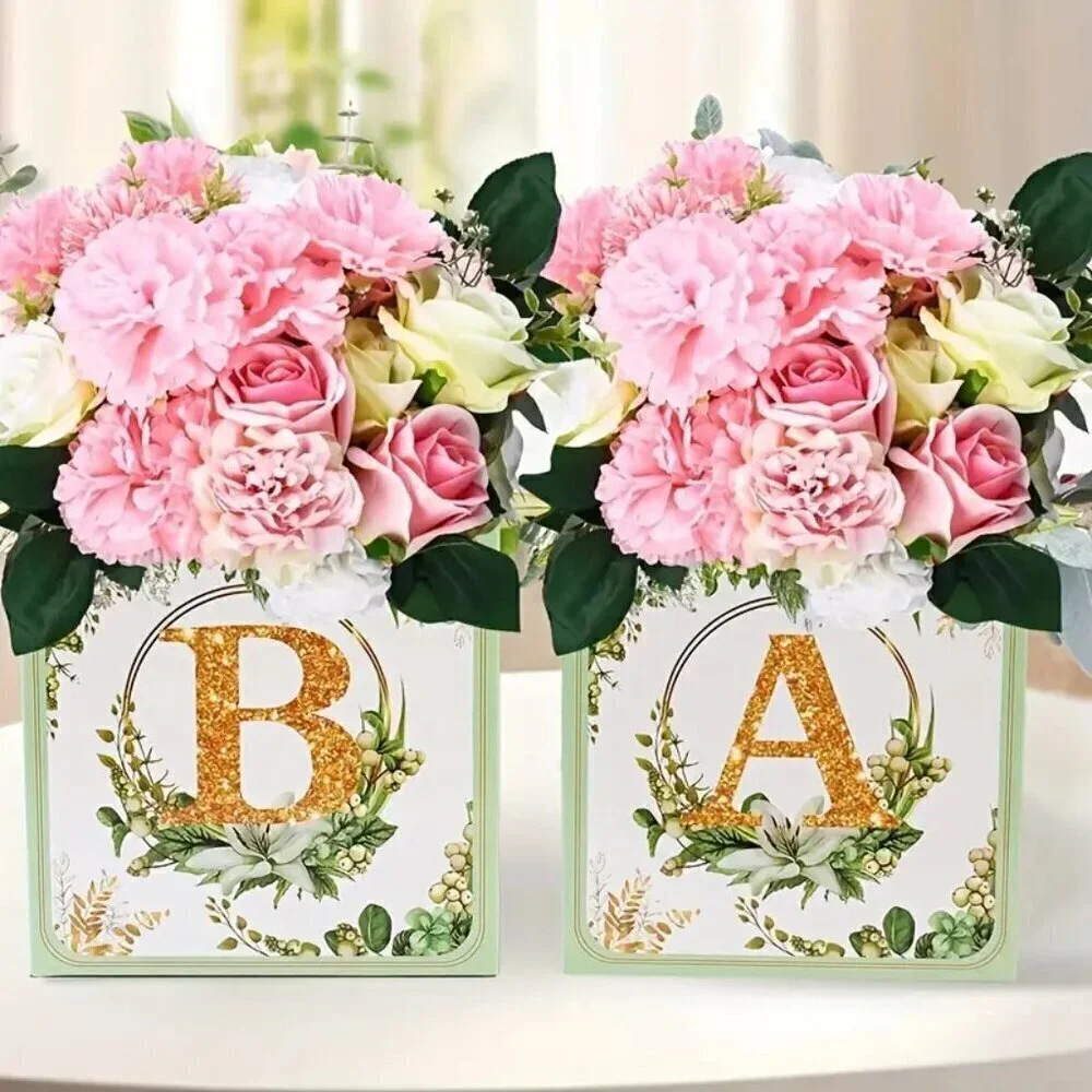 Set of 4 Baby Shower Baby Green/Gold Floral Boxes perfect for flower or displays